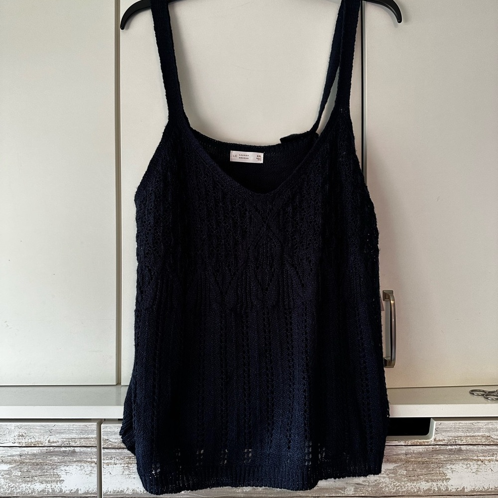 🖤 Lauren Conrad LC Navy Pointelle Knit Tank Top XXL NWT